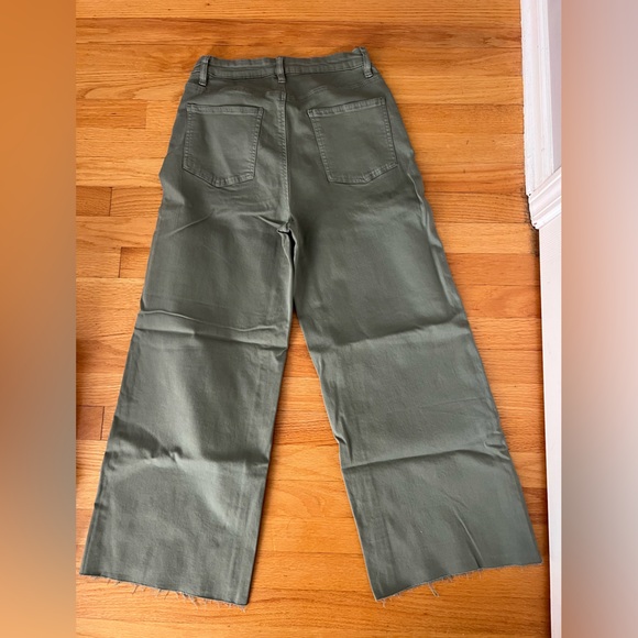 Olive green stretch wide leg twill pants - Picture 3 of 4